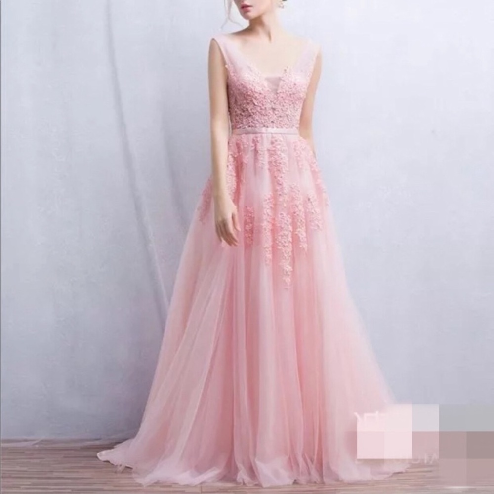Pink Embellished Tulle Off the Shoulder Prom Dress